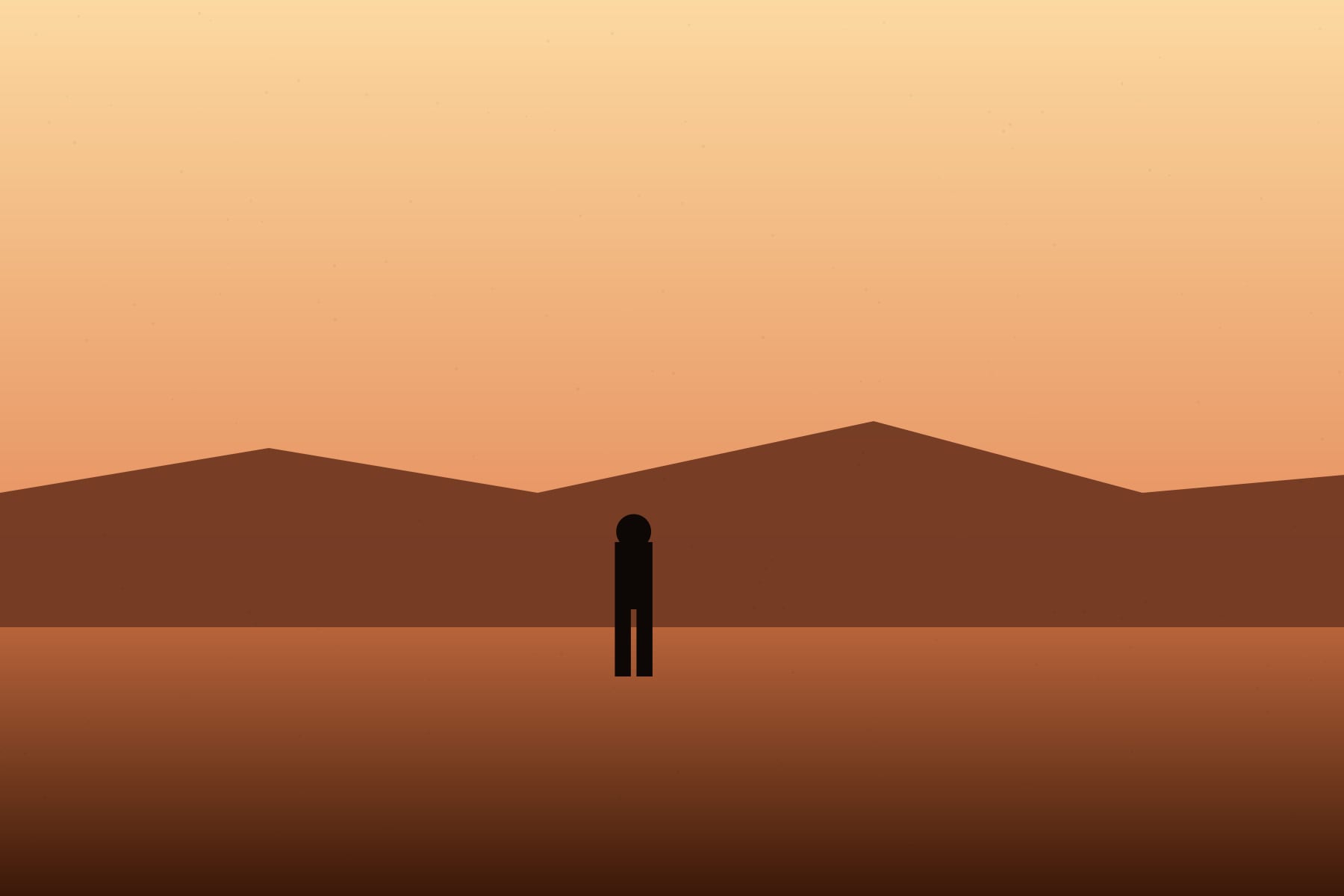 Placeholder hero — sandstone landscape at golden hour with a single distant figure.
