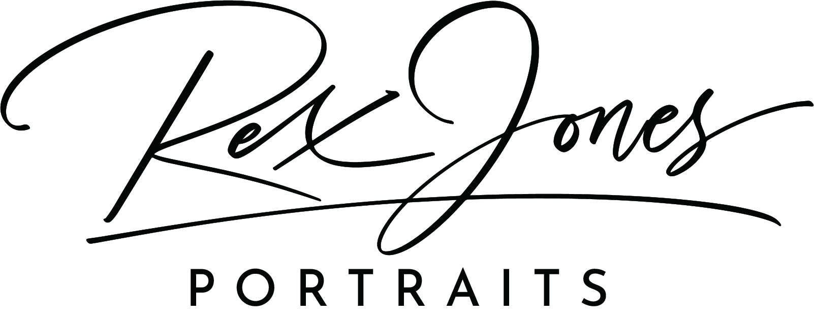 Rex Jones Portraits logo in elegant script, showcasing professional portrait photography in Utah